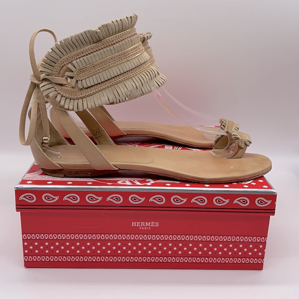 Hermes Tan Fringe Sandals